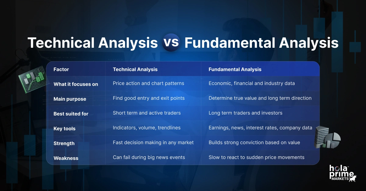 Technical vs Fundamental Analysis table.